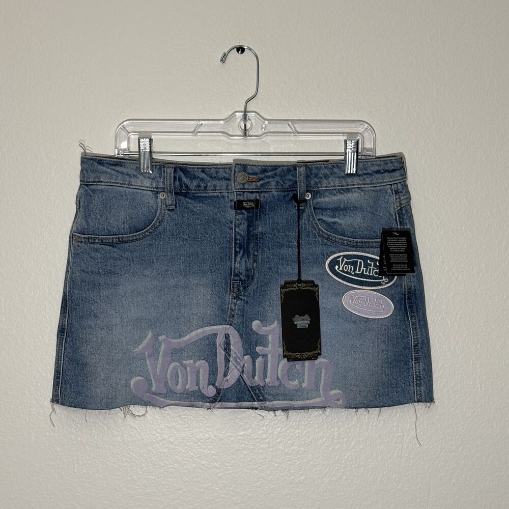 NWT Von Dutch Mini Denim Skirt Graffiti Large Logo 11/30